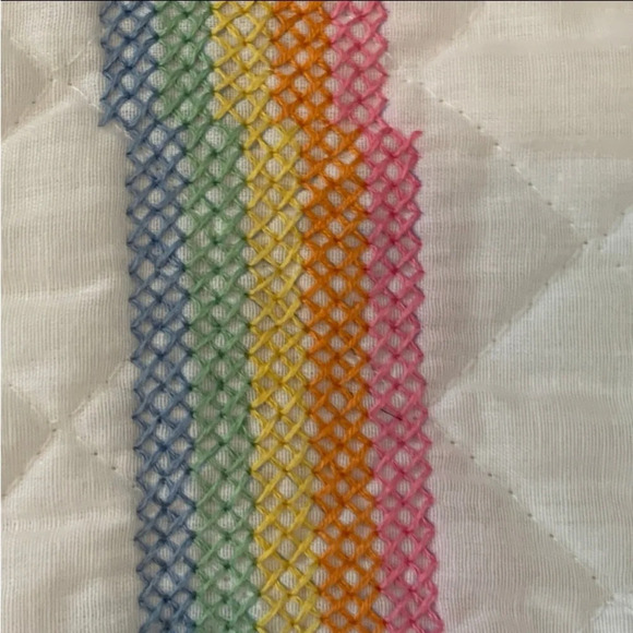 Vintage Handmade Cross Stitched Baby Blanket Rainbow Bear Rabbit Star Heart Moon - Picture 7 of 10